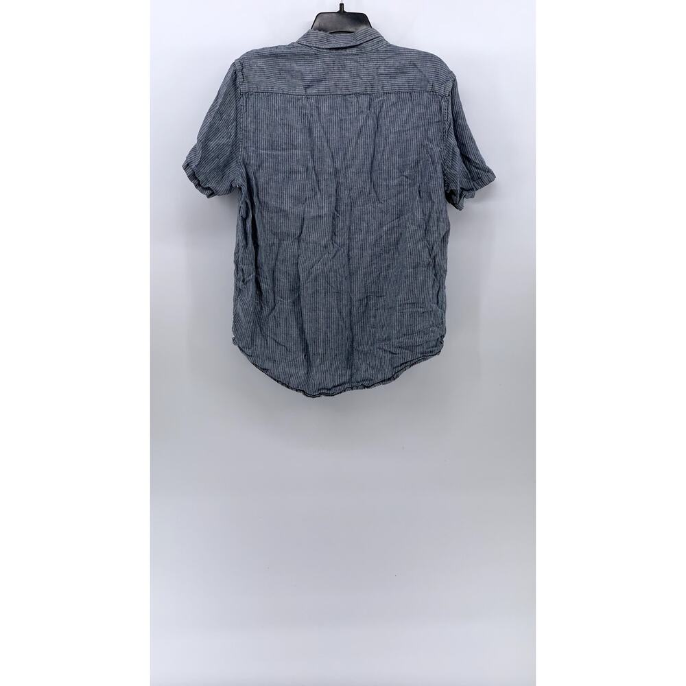 EVERLANE Men's Blue-White Micro Striped Linen Button-Up Short Sleeve Shirt SZ M - Picture 2 of 11